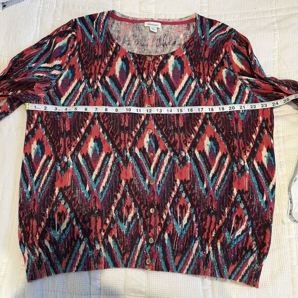 Sundance Cardigan Women’s XXL Pink Button Front Cotton Sweater Diamond Aztec - Picture 9 of 10